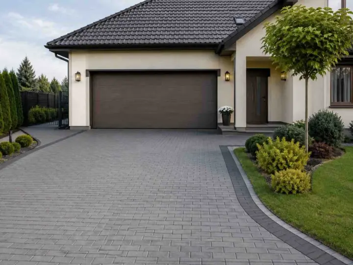 Nowy podjazd z kostki brukowej to świetny pomysł na tani podjazd. Elegancko i praktycznie.