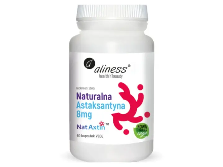 Suplement diety Aliness Naturalna Astaksantyna 8mg, 60 kapsułek VEGE. Dowiedz się, astaksantyna co to za silny antyoksydant.