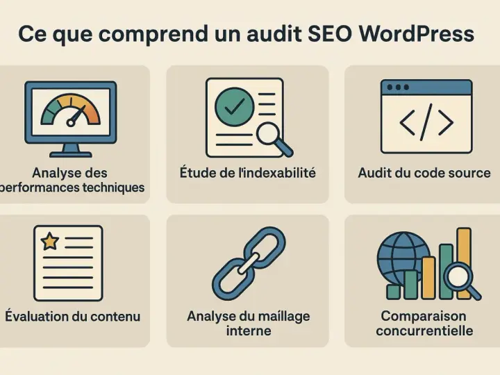 Audit SEO WordPress : analyse technique, indexabilité, code source, contenu, maillage interne, et comparaison concurrentielle pour une analyse SEO gratuite et complète.