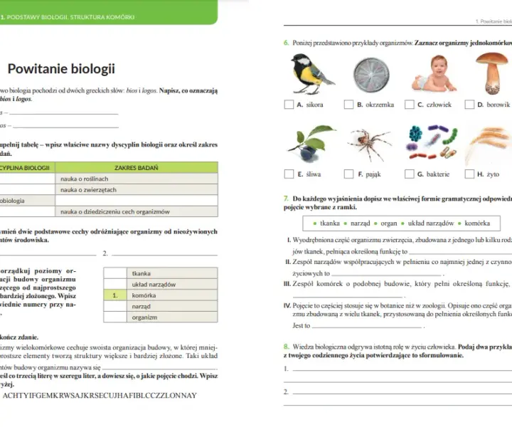 Biologia klasa 5 Nowa Era sprawdzian dział 1 - Testy Online