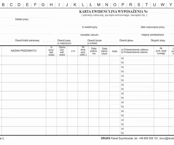 Karta ewidencyjna wyposażenia druk - pobierz bezpłatnie gotowy wzór PDF