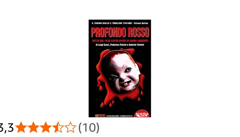 Copertina di "Profondo Rosso", un libro che esplora il capolavoro di Dario Argento, con un inquietante volto di bambola insanguinato che suscita profondo rosso curiosità.