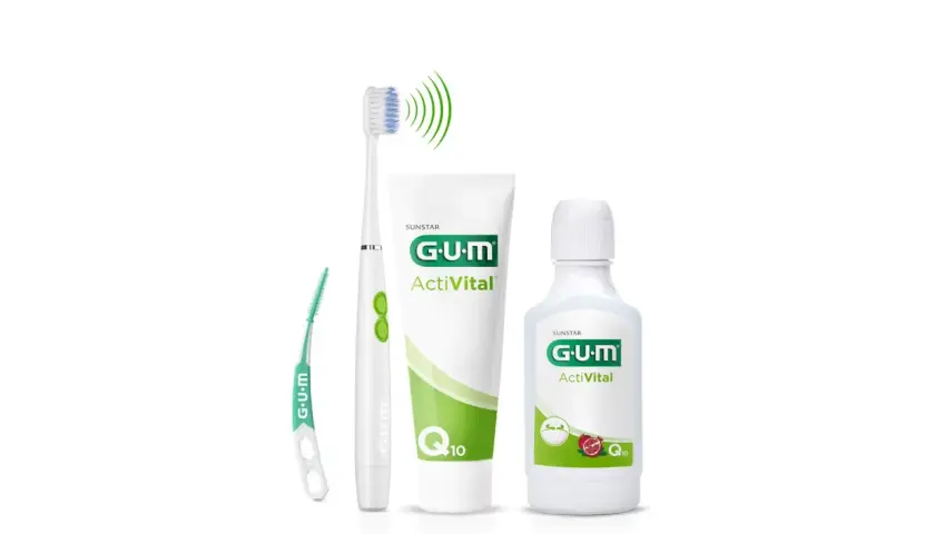 Kit per la corretta igiene orale: spazzolino elettrico, dentifricio e collutorio GUM ActiVital con Q10.