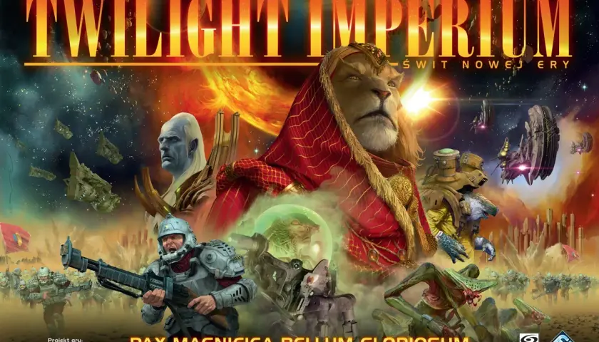 Wojownicy i kosmiczne istoty w grze Twilight Imperium: Świt Nowej Ery.