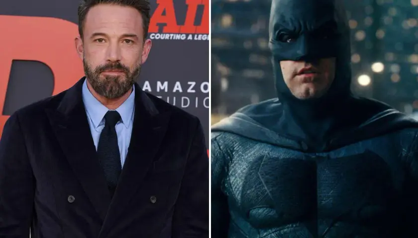Ben Affleck som spelade Bruce Wayne, först som sig själv i kostym och sedan som Batman i sin ikoniska dräkt.