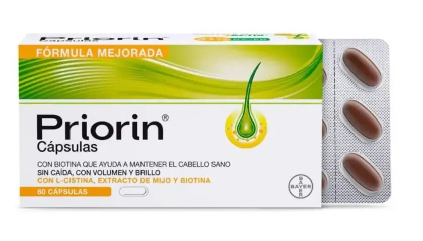 Priorin Cápsulas, un tratamiento para la caída del cabello con biotina, L-cistina y extracto de mijo.