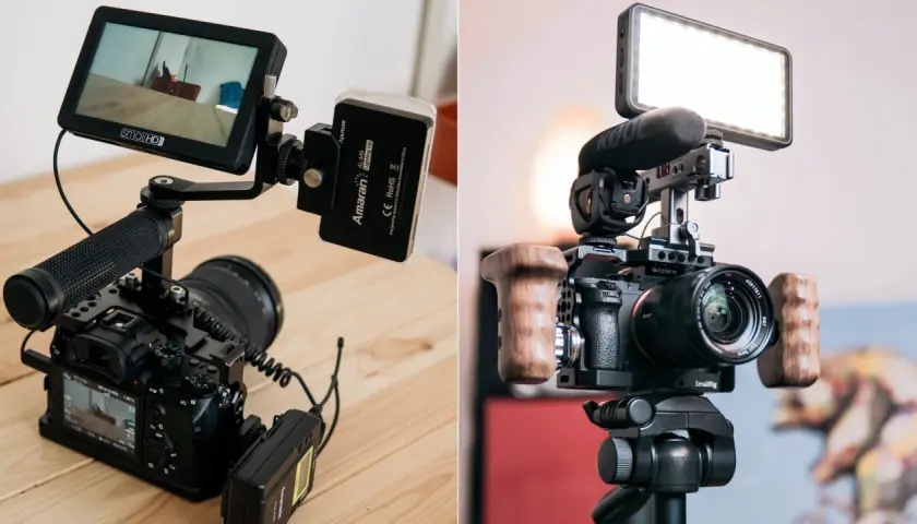 Zestaw do streamowania: kamera Sony, monitor SmallHD, mikrofon RODE i lampa LED. Idealna jaka kamera do streamowania.