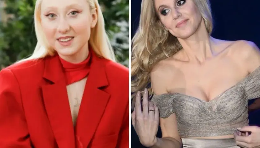 Dwie Kasi Moś: młodsza w czerwonej marynarce, starsza w srebrnej kreacji. Ile lat ma Kasia Moś?
