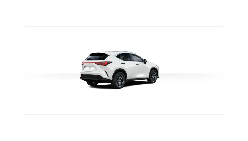 Biały Lexus NX widziany z tyłu i z boku, na białym tle.