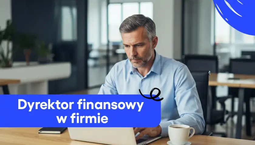 Dyrektor finansowy (CFO) w biurze, skupiony na pracy przy laptopie.