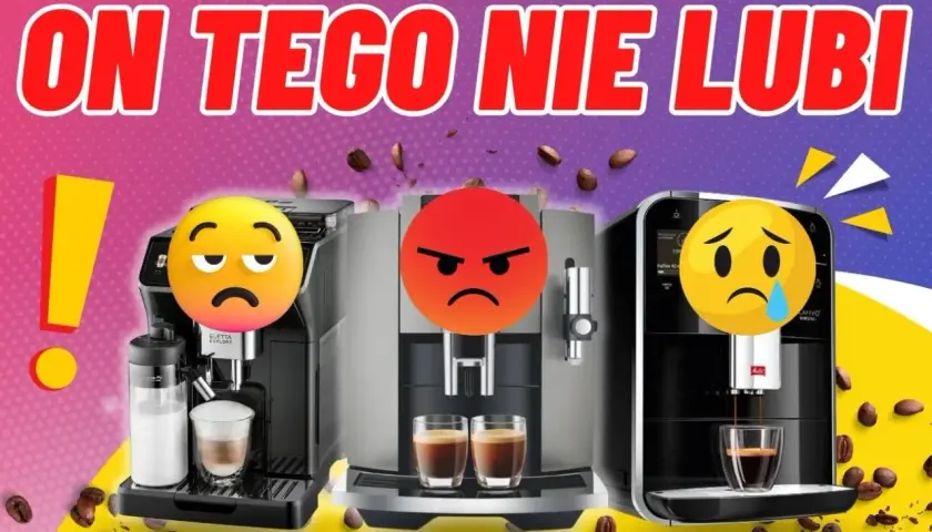 Trzy ekspresy do kawy z emotikonami wyrażającymi niezadowolenie. Dowiedz się, jak czyścić ekspres do kawy, by uniknąć takich min!