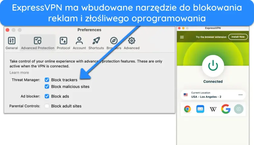 Instrukcja pl jak pobrać ExpressVPN: ustawienia blokowania reklam i złośliwego oprogramowania.