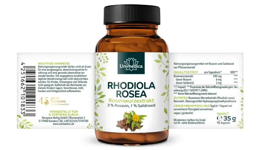 Rhodiola Rosea Kapseln: Unterstützung für das Wohlbefinden, kann die Hormonbalance positiv beeinflussen. 200mg Rosenwurzextrakt pro Kapsel.