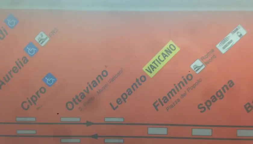 Mappa della metro di Roma con indicata la fermata Ottaviano - S. Pietro - Musei Vaticani, vicina al Vaticano.