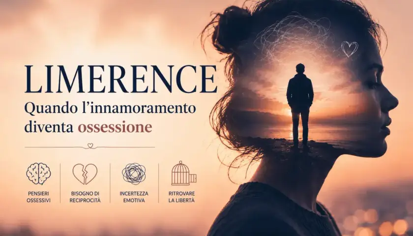 La silhouette di una donna con un uomo solitario al tramonto nella sua mente, simboleggia l'ossessione per una persona che non ti vuole.
