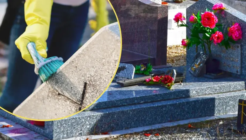 Rękawiczki i szczotka pomagają w czyszczeniu nagrobka. Dowiedz się, czym zmyć wosk z pomnika, by przywrócić mu blask.