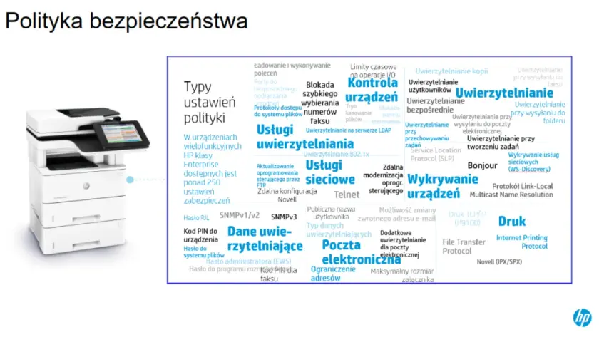 Gdzie znaleźć hasło do drukarki HP LaserJet? W urządzeniach wielofunkcyjnych HP klasy Enterprise znajdziesz ponad 250 ustawień zabezpieczeń, w tym dane uwierzytelniające.