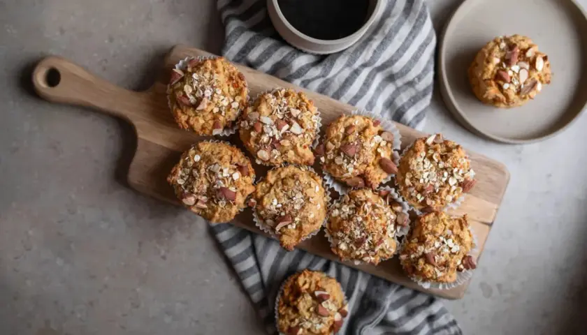 Muffins med havre och mandel, perfekta som frukost eller mellanmål med bra kolhydrater.