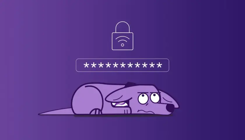 Smutny piesek leży pod polem wpisywania hasła do internetu.