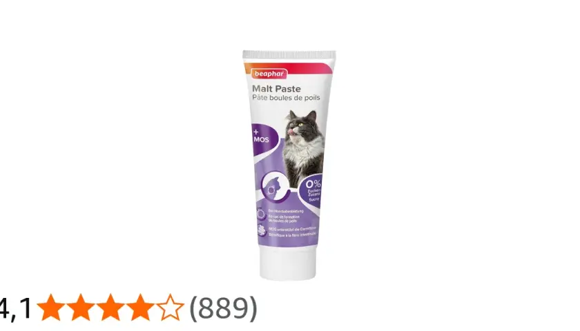 Pasta de malta para gatos Beaphar, ideal para prevenir bolas de pelo. Con imagen de gato y 0% azúcar añadido.