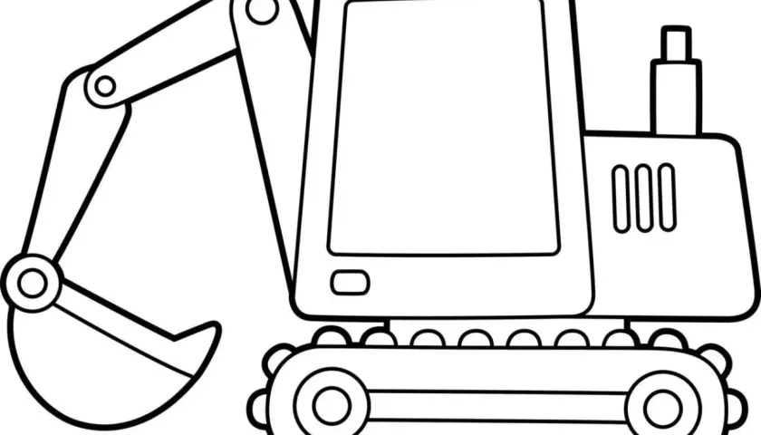 Dibujo lineal de una excavadora para colorear. ¡Lista para que le des vida con tus colores favoritos!