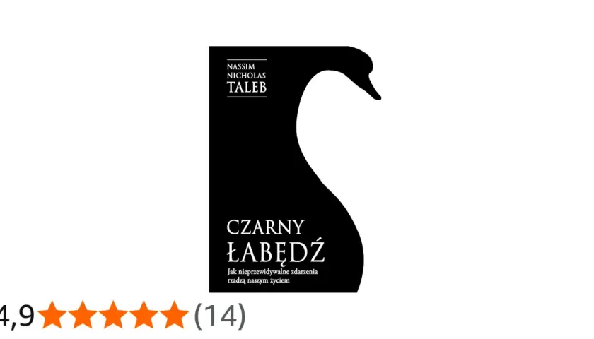 Okładka książki "Czarny łabędź" Nassima Nicholasa Taleba, z minimalistyczną grafiką czarnego łabędzia.