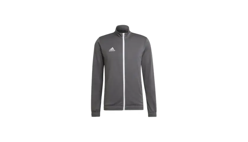 Szara bluza sportowa dres adidas entrada 22 z białym zamkiem i logo.
