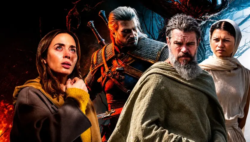 Geralt z Rivii w zbroi, obok niego Emily Blunt, Josh Brolin i Zendaya. Zapowiedź wiedźmin 3 nowy dodatek.
