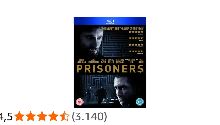 Copertina Blu-ray del film "Prisoners", con recensioni entusiastiche e un voto medio di 4,5 stelle.