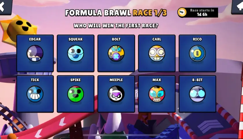 Wybierz swojego ulubionego z dostępnych brawl stars postacie do wyścigu Formuła Brawl! Kto wygra?