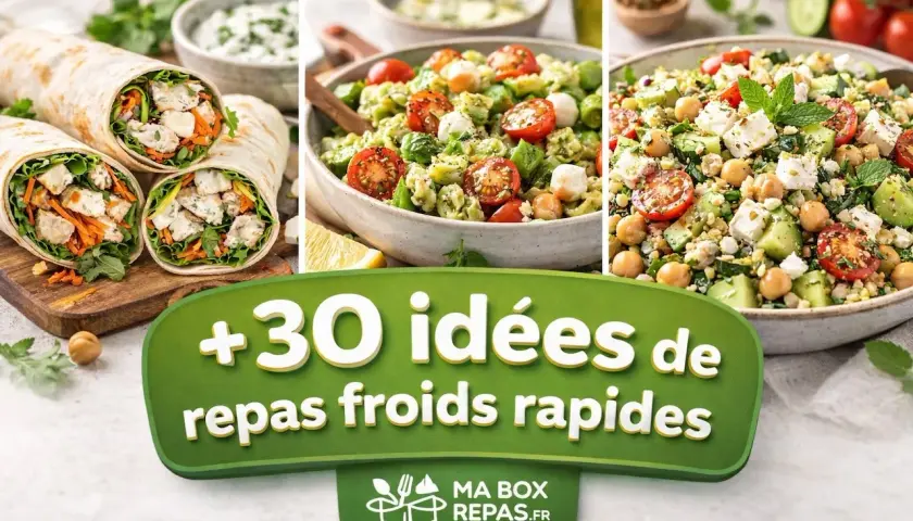 Wraps au poulet, salade de pâtes au pesto et salade de pois chiches : un aperçu de notre **salade buffet froid** pour des repas rapides et savoureux.