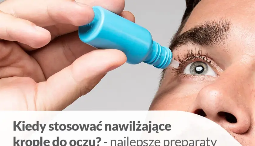 Dłoń aplikuje nawilżające krople oczyszczające do oczu, przynosząc ulgę zmęczonym oczom.
