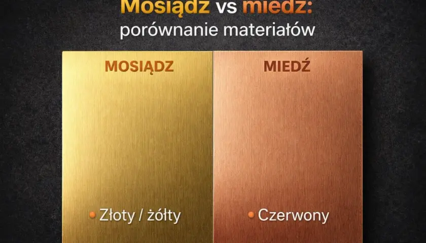 Porównanie mosiądzu (złoty/żółty) i miedzi (czerwony) - jak odróżnić mosiądz od brązu po kolorze.