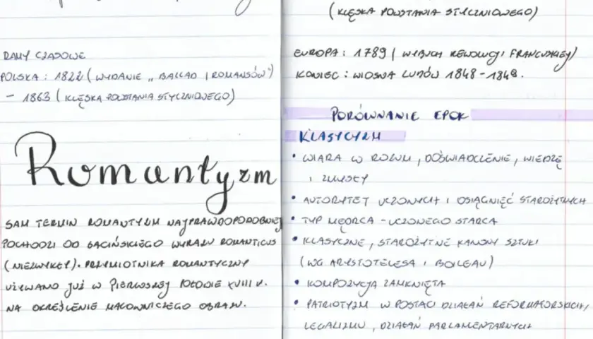 Zapiski o romantyzmie: daty, porównanie epok, wiara w rozum i uczonych.