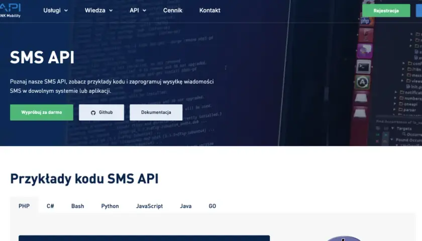 Wyślij SMS przez internet z naszym API. Poznaj przykłady kodu i zintegruj wysyłkę wiadomości z dowolną aplikacją.