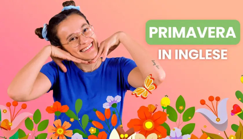 Ragazza sorridente con fiori e farfalle, un invito a scoprire la "primavera in inglese".