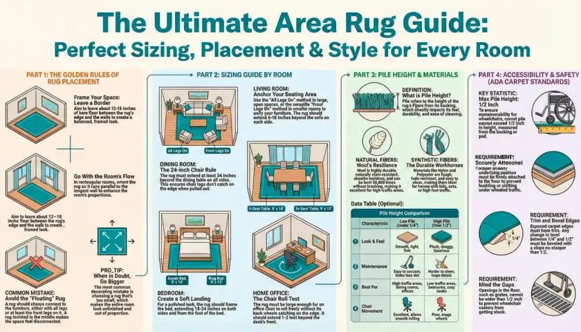Your ultimate rug guide: Learn placement, sizing, and pile height for every room.