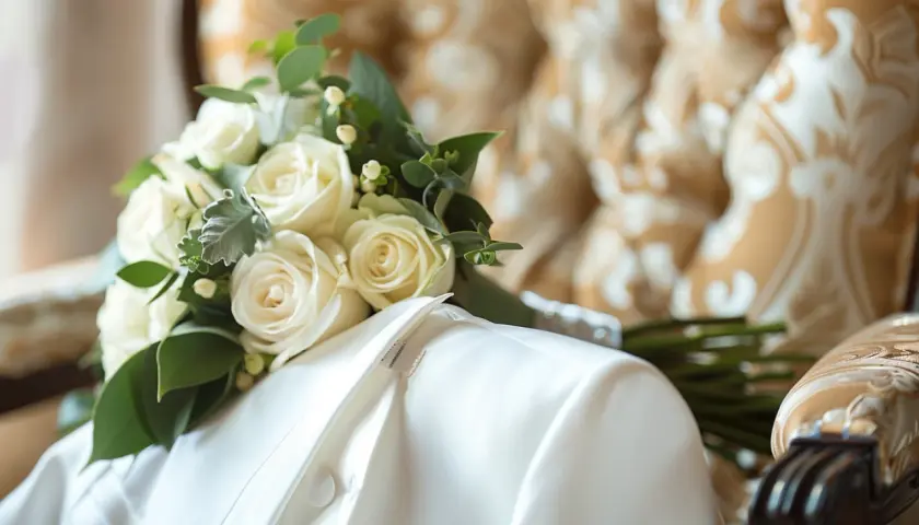 Ślubna elegancja: Biały garnitur męski - idealna opcja na okazję.