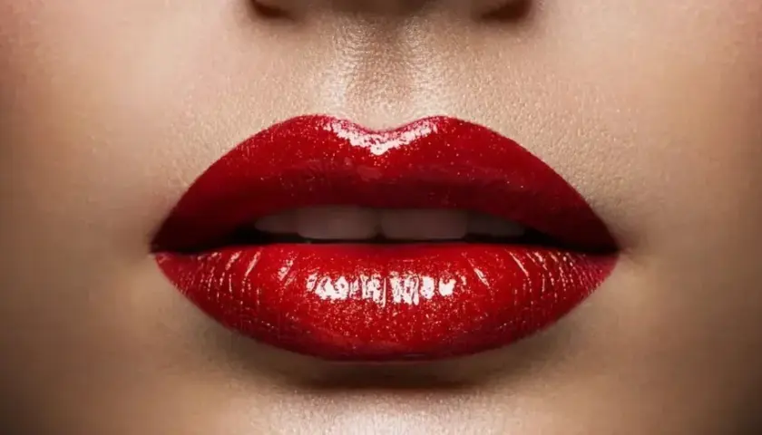 Labios rojos brillantes, como cerezas jugosas, listos para un beso seductor.