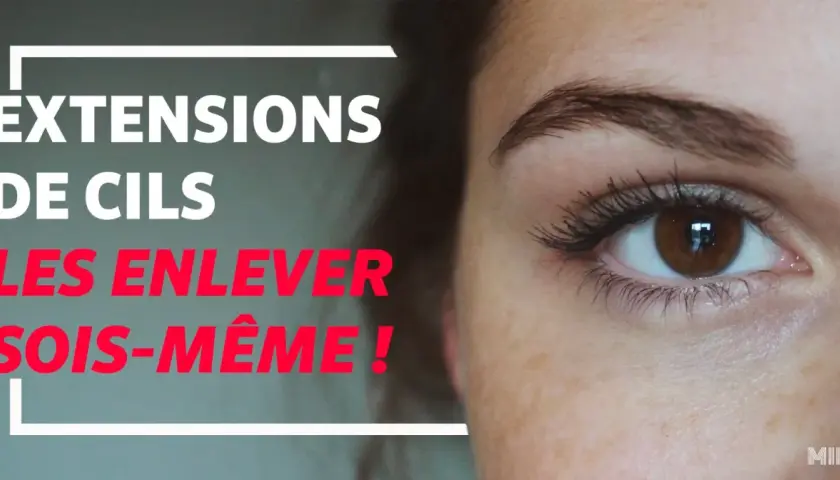 Comment enlever des faux cils soi-même ! Gros plan sur un œil marron avec des extensions de cils.