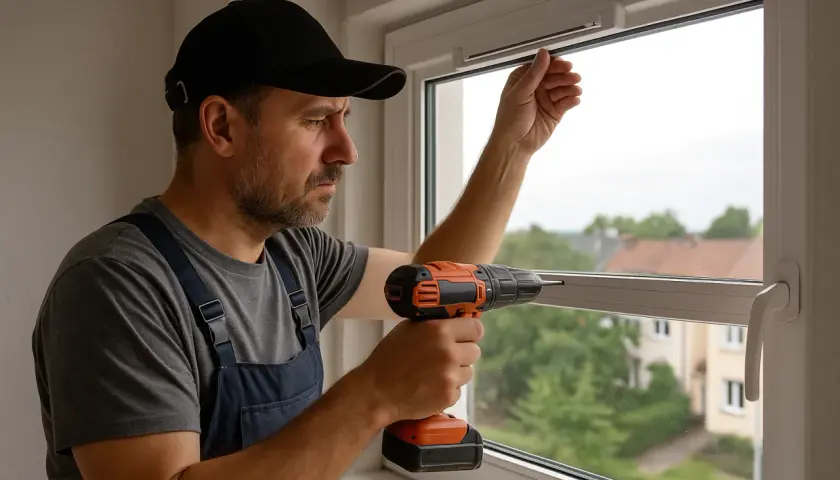 Fachowiec montuje nawiewniki okienne, co wpływa na koszt instalacji.