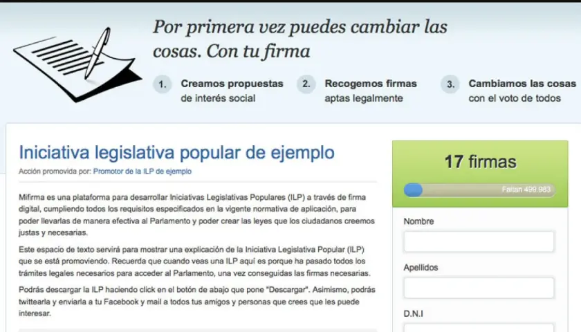 Plataforma para recogida de firmas con validez legal. Crea propuestas, recoge firmas y cambia las cosas con tu voto.