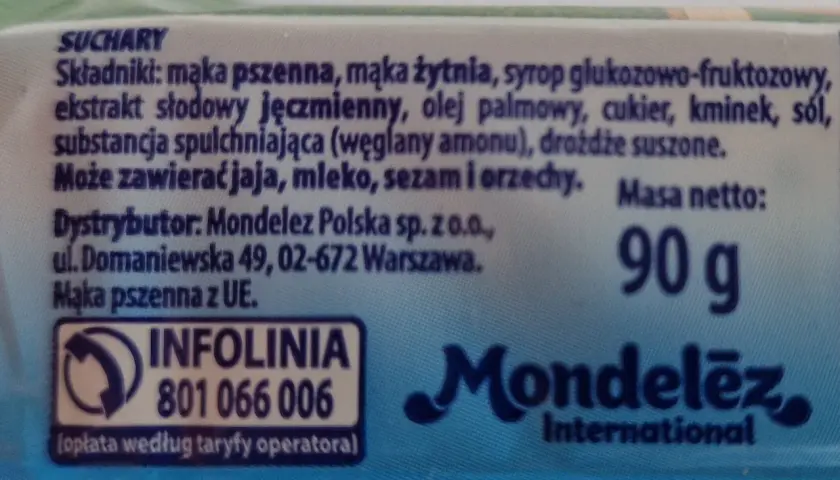 Składniki sucharów: mąka pszenna, żytnia, syrop glukozowo-fruktozowy, olej palmowy, cukier, kminek, sól. Czy suchary beskidzkie są zdrowe?