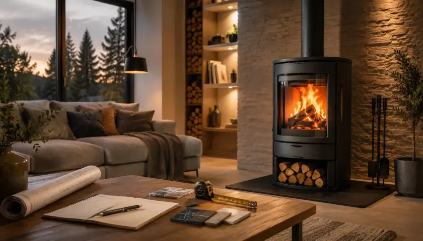 Gemütliches Wohnzimmer mit modernem Kamin, der Wärme spendet. Tolle kamin ideen wohnzimmer für kalte Abende.