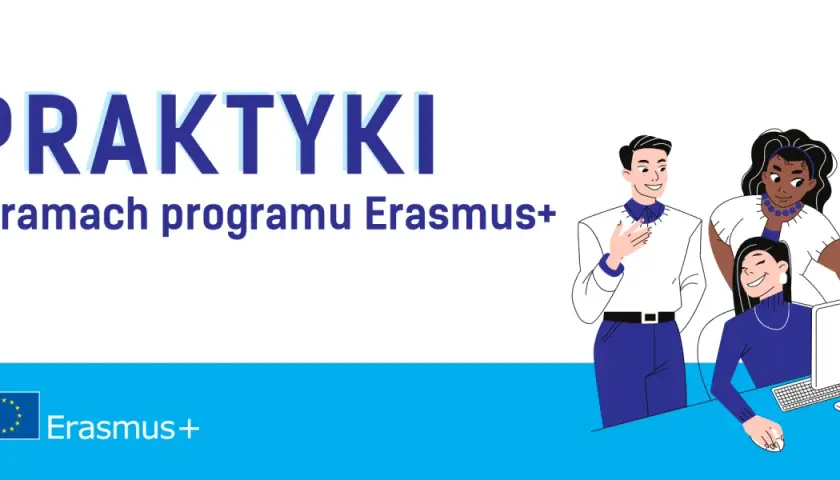 Praktyki w ramach programu Erasmus+. Dowiedz się, erasmus co to i jak może zmienić Twoją karierę. Trzy uśmiechnięte osoby pracują przy komputerze.