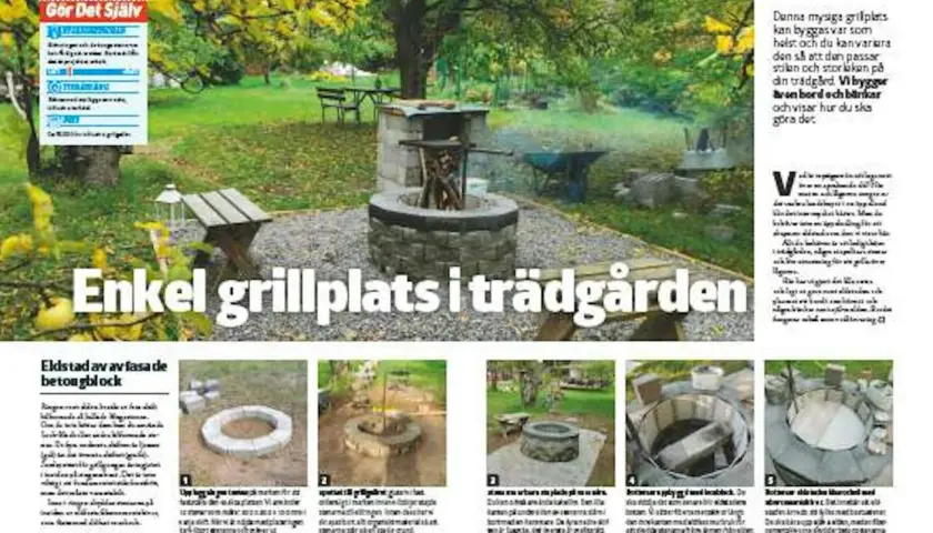 Enkel grillplats i trädgården, perfekt för grillplats inspiration. Bygg din egen eldstad av betongblock.