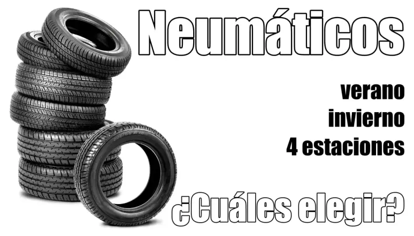 Neumáticos: ¿verano, invierno o 4 estaciones? Una pila de neumáticos y la pregunta de cuáles elegir para tu coche.