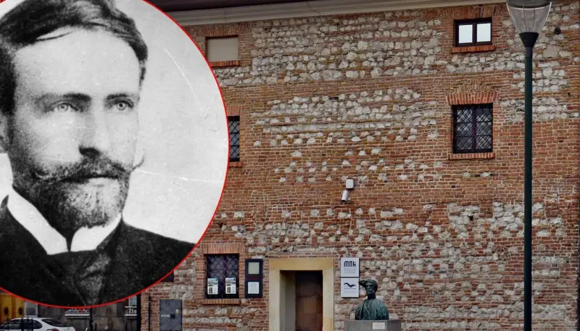 Portret Stanisława Wyspiańskiego na tle jego muzeum.