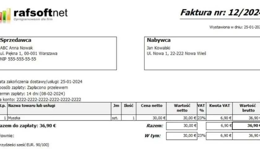 Faktura dla osoby fizycznej: Kwota nieistotna, żądanie klienta kluczem!