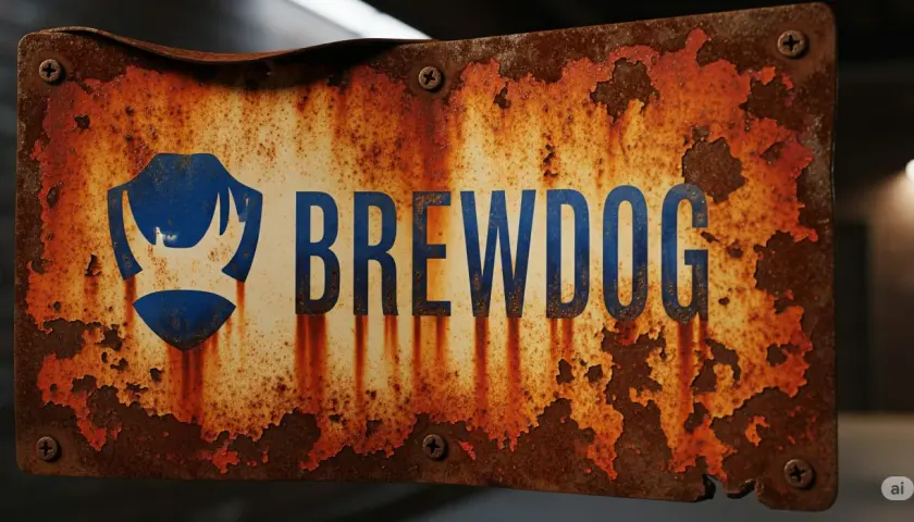 Plaque rouillée avec le logo et le nom de la brasserie BrewDog.